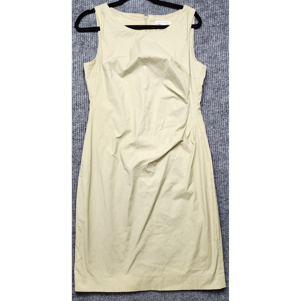 Banana Republic Khaki Tan Sleeveless Side Pleat Sheath Dress Size 8 Stretch